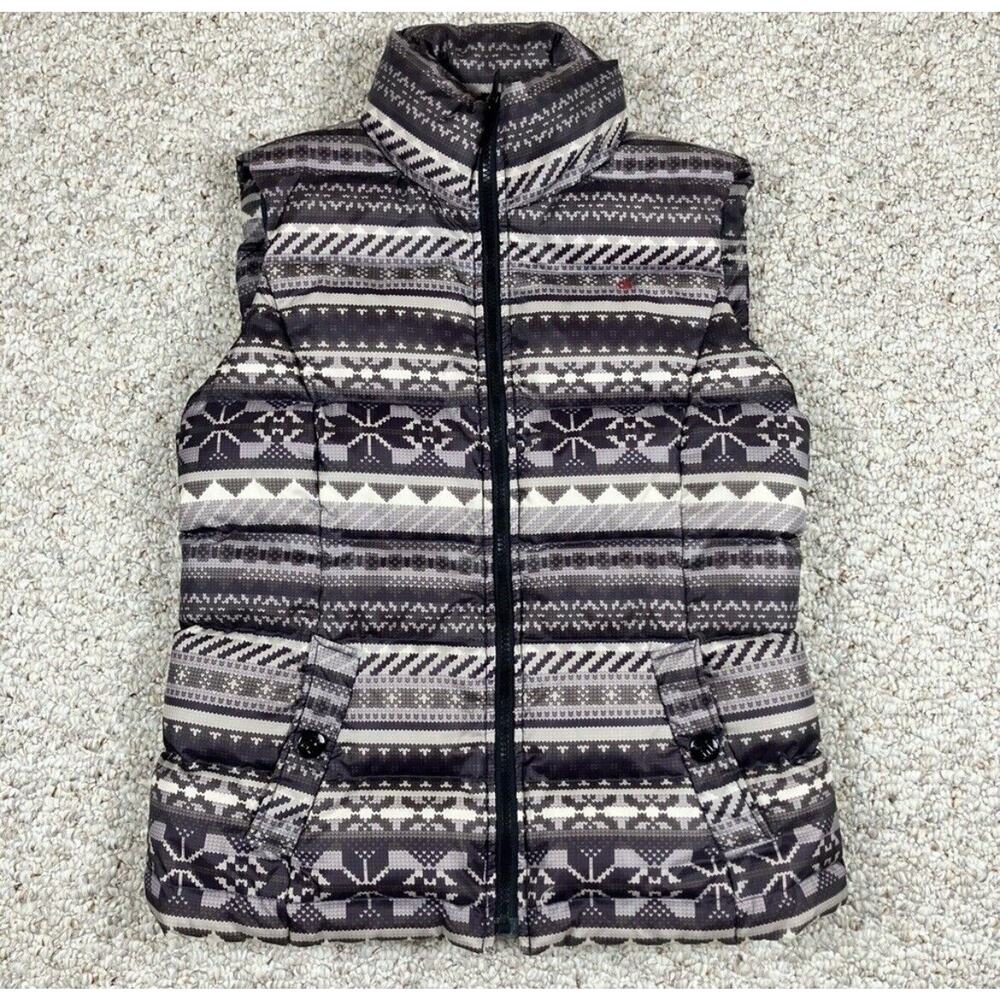 Tommy Hilfiger Down Puffer Vest Womens Small Western Fair Isle Button Pockets